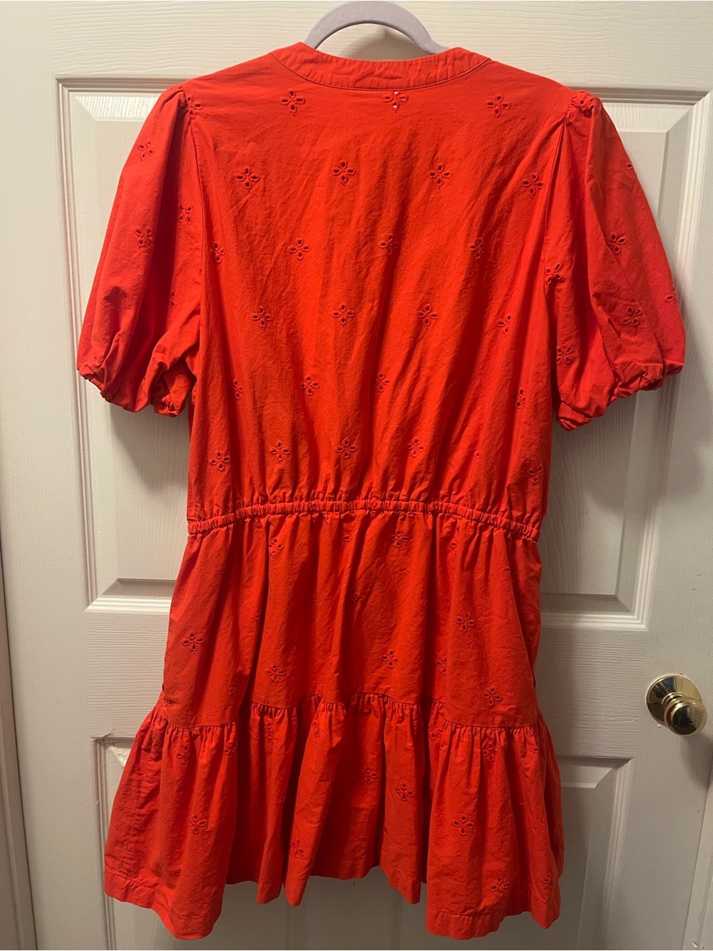 Free Assembly XXL 20 Red Eyelet Mini‎ Dress Puff Sleeve Cotton Tiered Cottage - Picture 2 of 9